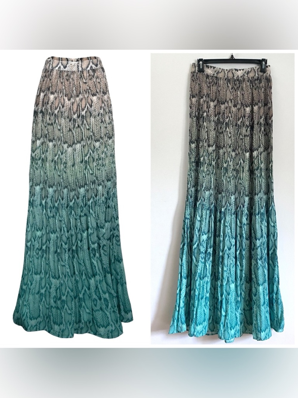 AFRM “Rocco” High Rise Pleated Maxi Skirt Teal Ombré